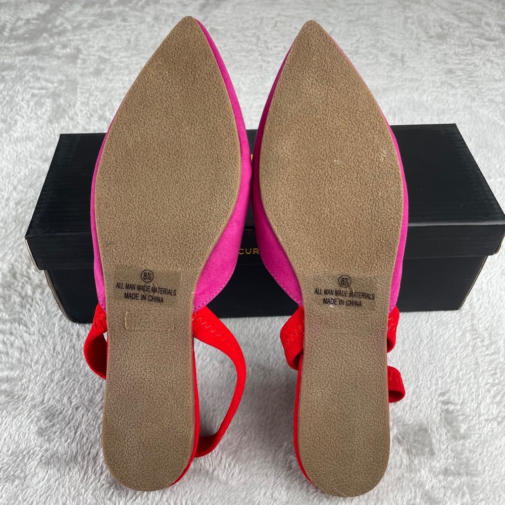 Lulus Magenta Pink and Red Pointed Toe Slingback Flats Vegan Suede Size 8.5 - Picture 3 of 4